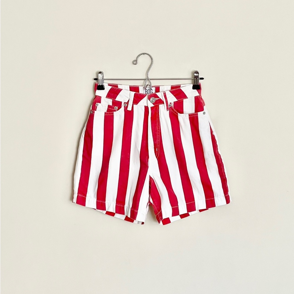 Bdg Uo Mom Red White Striped Jean Shorts Women’s Size… Gem
